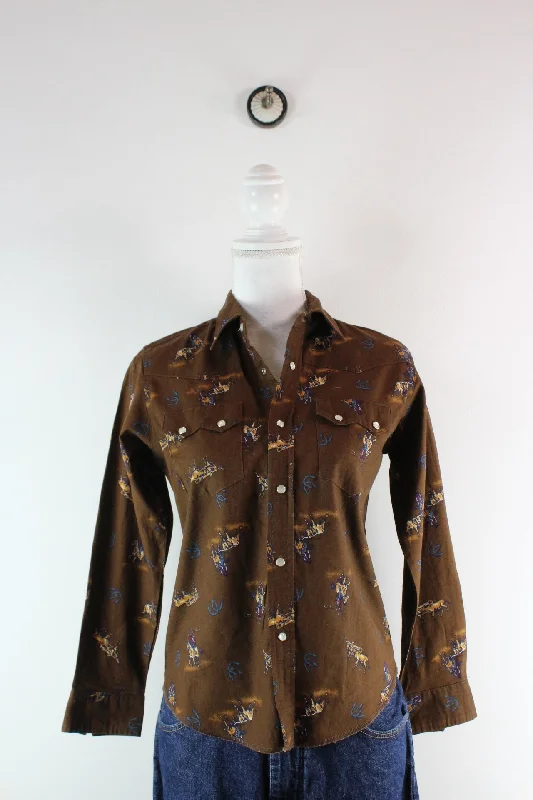 Vintage Rustler Shirt (L)-- Houndstooth Herringbone Solid
