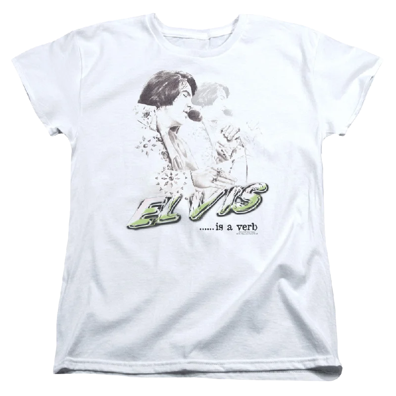 Elvis Presley Elvis Is A Verb - Women's T-Shirt-- Rayon Fabric Velvet Fabric Corduroy Fabric