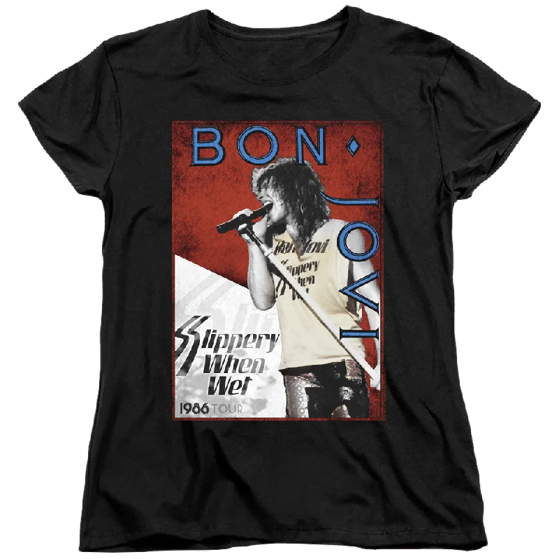 Bon Jovi 86 Tour - Women's T-Shirt-- Mesh Blend Leather Blend Suede Blend