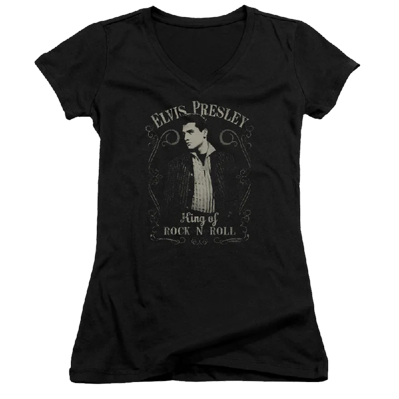Elvis Presley Rock Legend - Juniors V-Neck T-Shirt-- Hooded Caped Shawl Collar