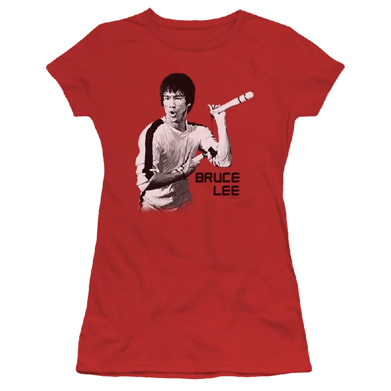 Bruce Lee Nunchucks - Juniors T-Shirt-- Hooded Caped Shawl Collar