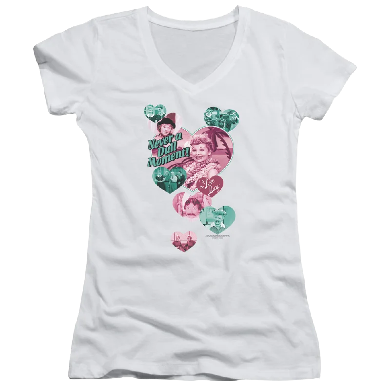 I Love Lucy Never A Dull Moment Juniors V-Neck T-Shirt-- Layered Multi-layer Single Layer