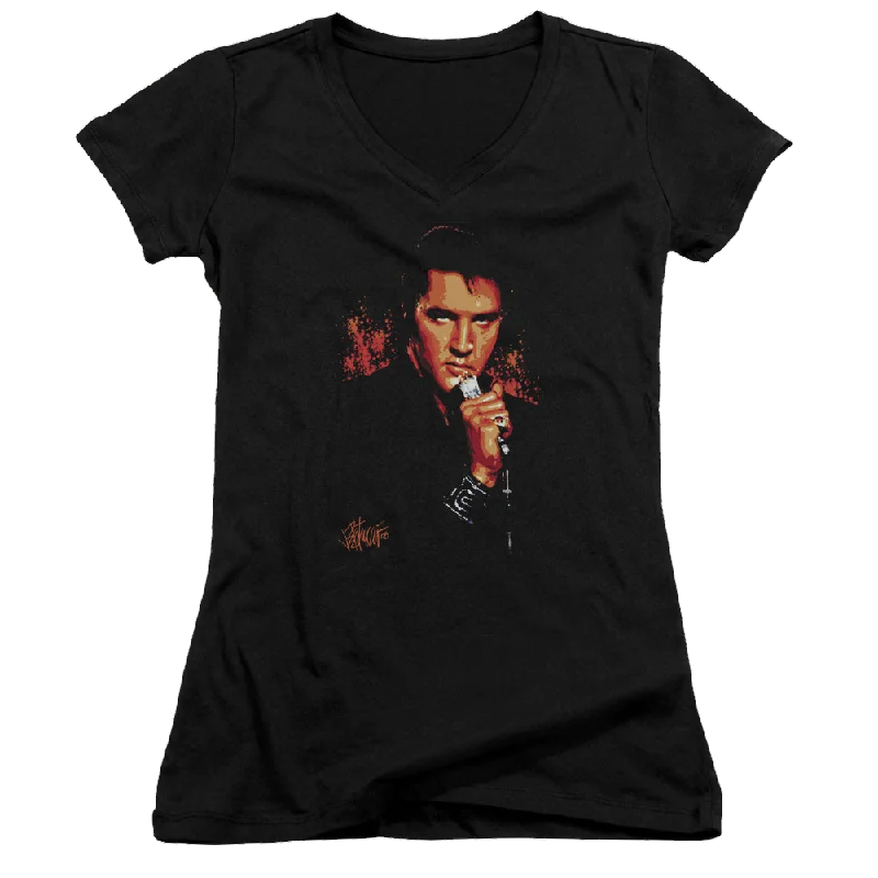 Elvis Presley Trouble - Juniors V-Neck T-Shirt-- Lace Blend Ribbed Blend Corduroy Blend