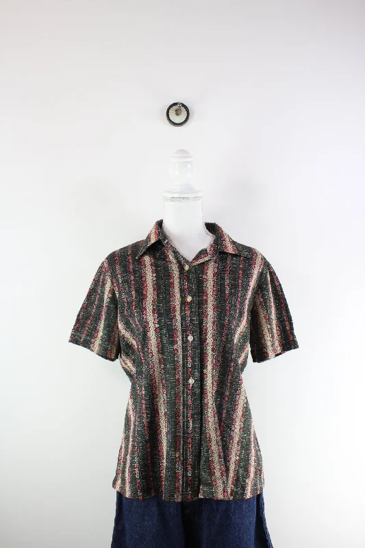 Vintage Patterned Shirt (S)-- Knit Fabric Woven Fabric Fleece Fabric