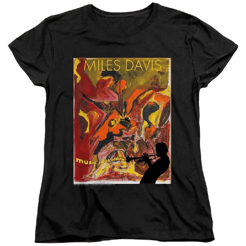 Miles Davis Music Is An Addiction - Women's T-Shirt-- Faux Fur Fabric Real Fur Fabric Shearling Fabric