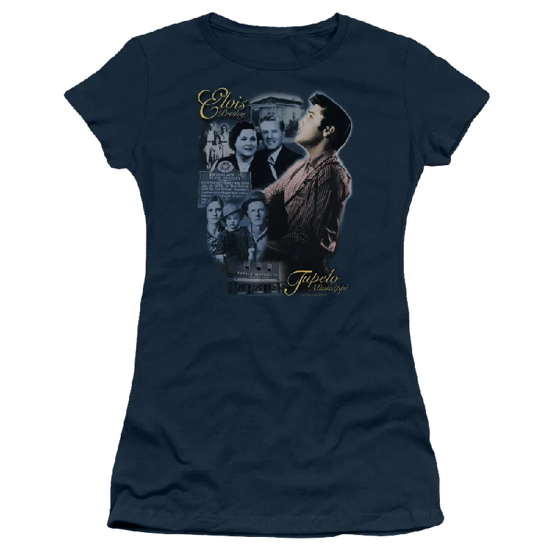 Elvis Presley Tupelo - Juniors T-Shirt-- Collared Crew Neck Turtle Neck
