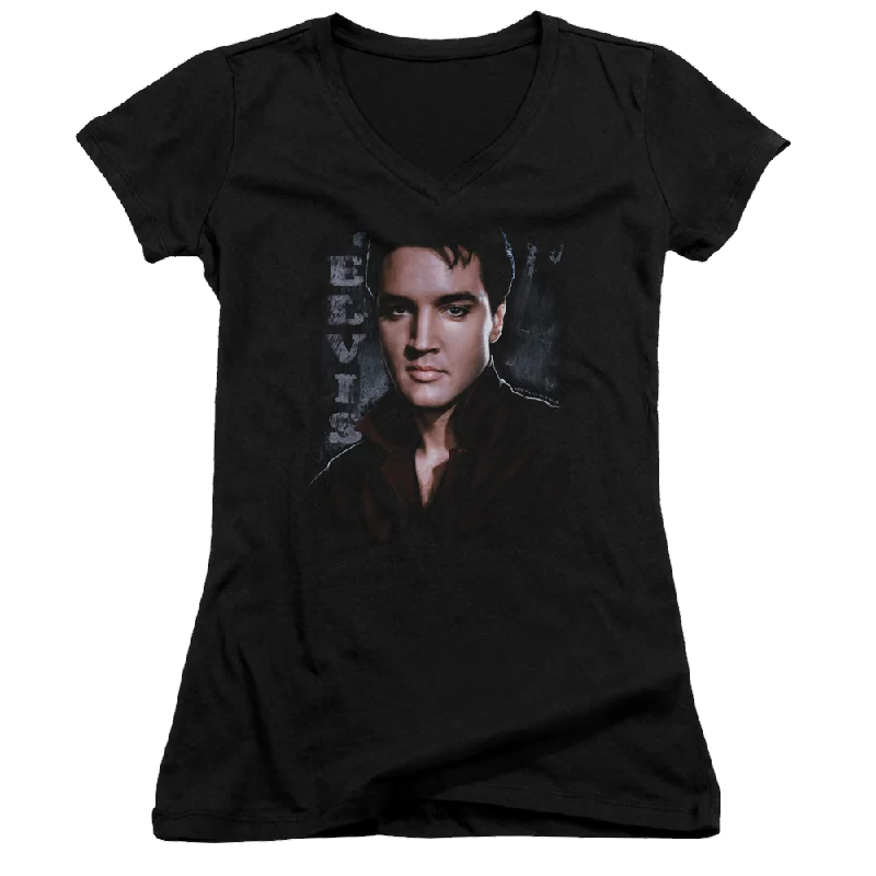 Elvis Presley Tough - Juniors V-Neck T-Shirt-- Knit Fabric Woven Fabric Fleece Fabric