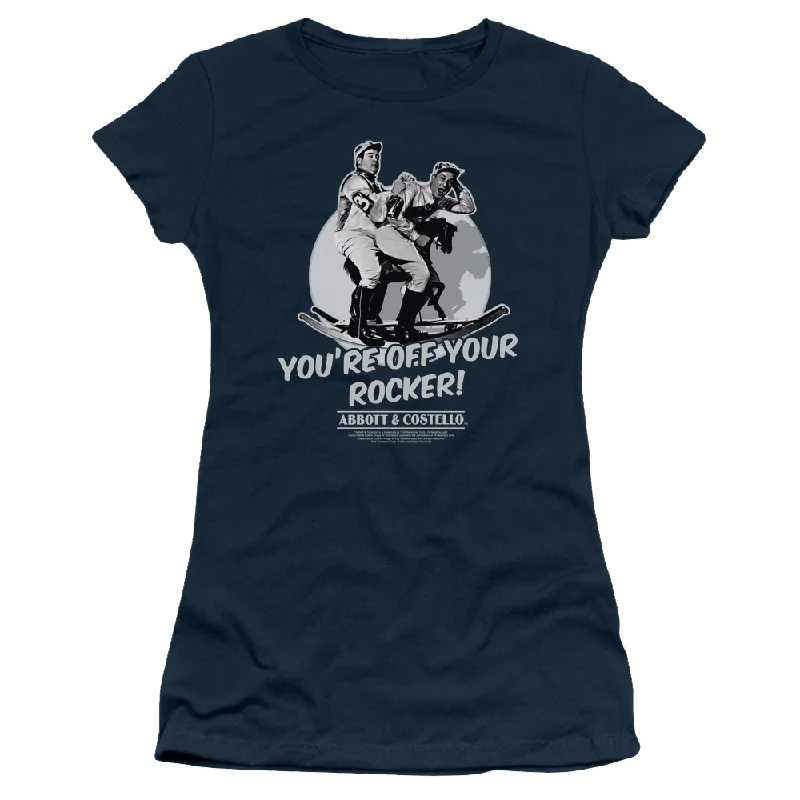 Abbott and Costello Off Your Rocker - Juniors T-Shirt-- Beaded Sequined Faux Fur