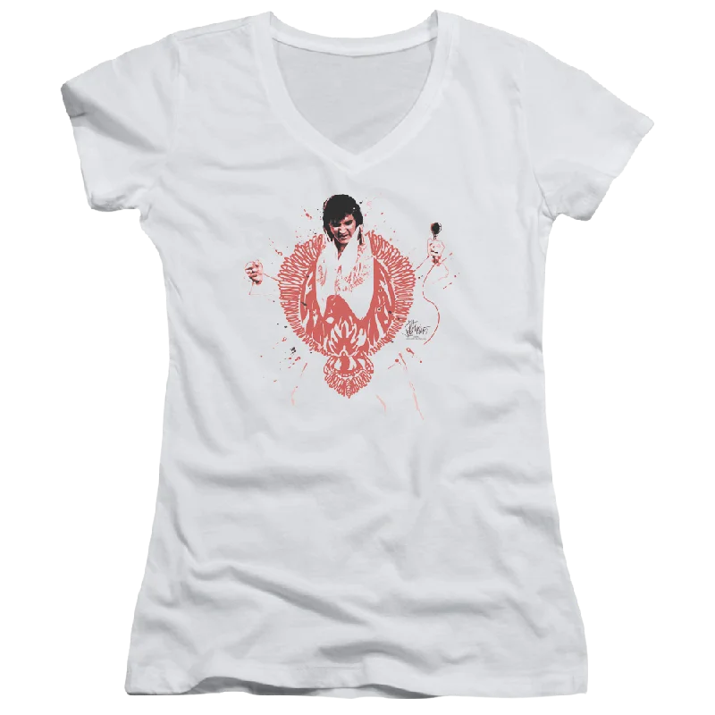 Elvis Presley Red Pheonix - Juniors V-Neck T-Shirt-- Anti-Shrink Durable Soft