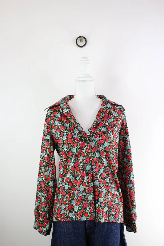 Vintage Perma-Prest Shirt (S)-- Striped Floral Plaid