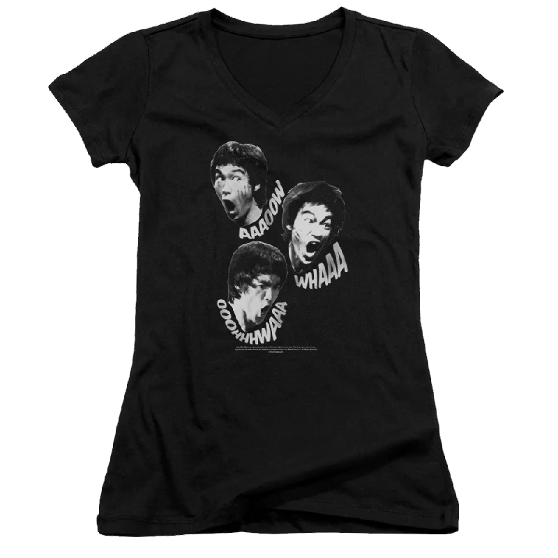 Bruce Lee Sounds Of The Dragon - Juniors V-Neck T-Shirt-- Sequined Glittery Shiny