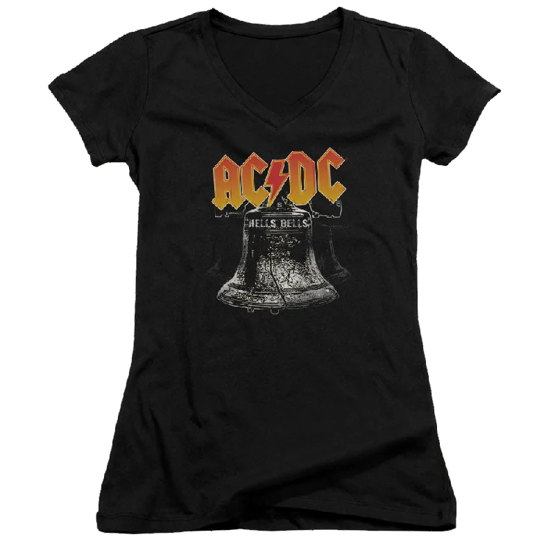 ACDC Acdc Hells Bells - Juniors V-Neck T-Shirt-- Front Pockets Side Pockets Patch Pockets