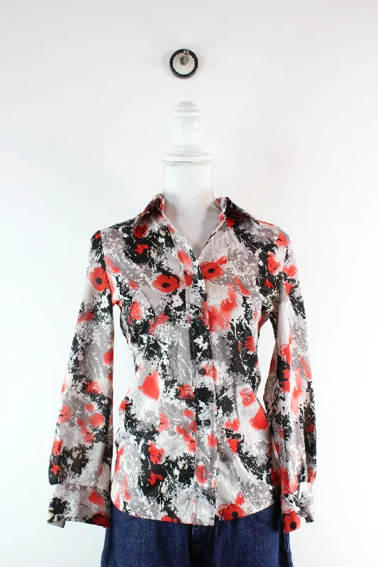 Vintage Flower Shirt (M)-- Houndstooth Herringbone Solid