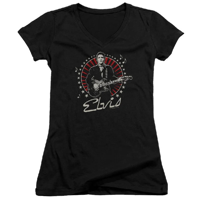 Elvis Presley Stars - Juniors V-Neck T-Shirt-- Collared Crew Neck Turtle Neck