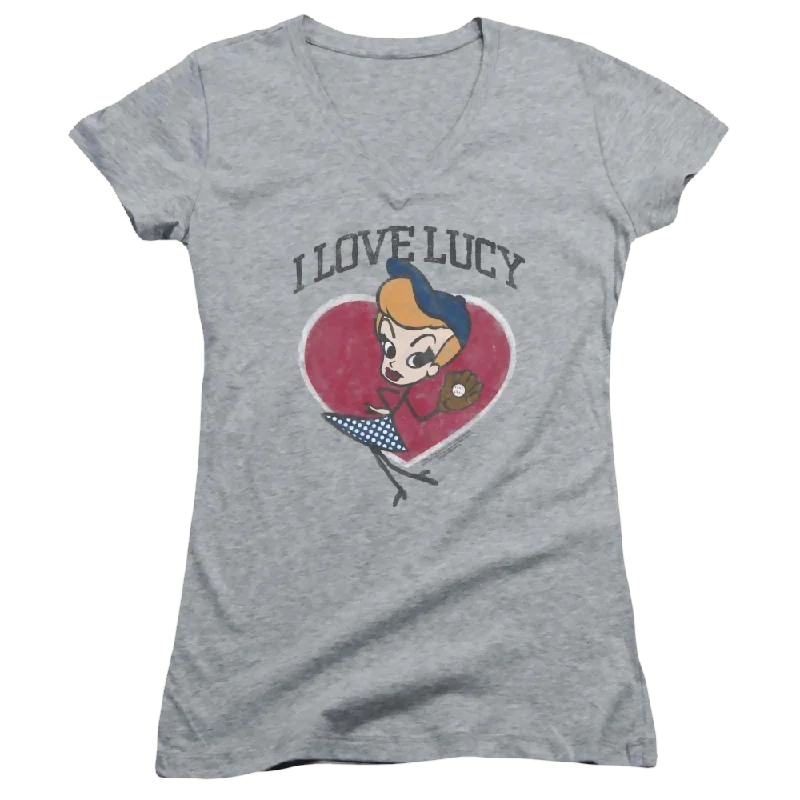 I Love Lucy Baseball Diva Juniors V-Neck T-Shirt-- Silk Blend Satin Velvet
