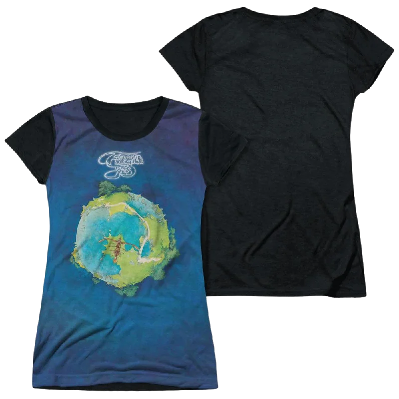 Yes Fragile Juniors Black Back T-Shirt-- Solid Color Striped Floral