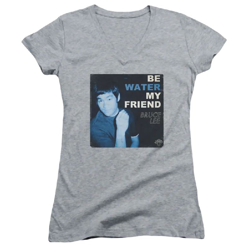 Bruce Lee Water - Juniors V-Neck T-Shirt-- Lace Blend Ribbed Blend Corduroy Blend