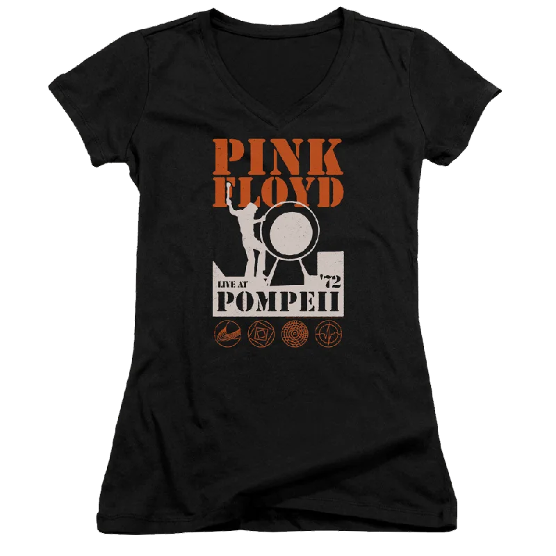 Pink Floyd Pompeii - Juniors V-Neck T-Shirt-- Mesh Canvas Denim