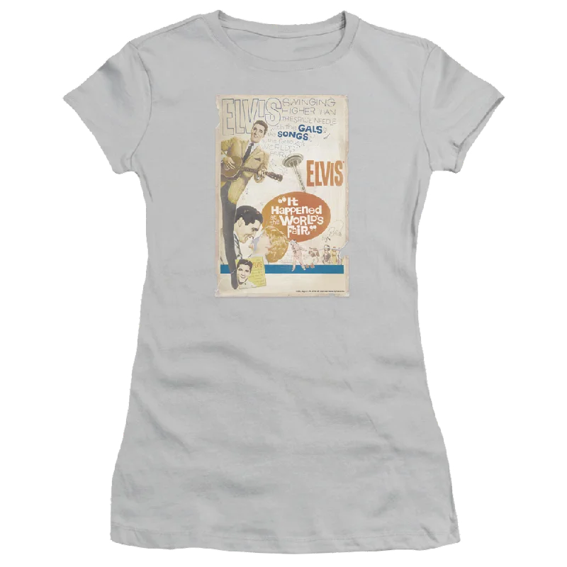 Elvis Presley World Fair Poster - Juniors T-Shirt-- Collared T-Shirt Boat Neck A-Line