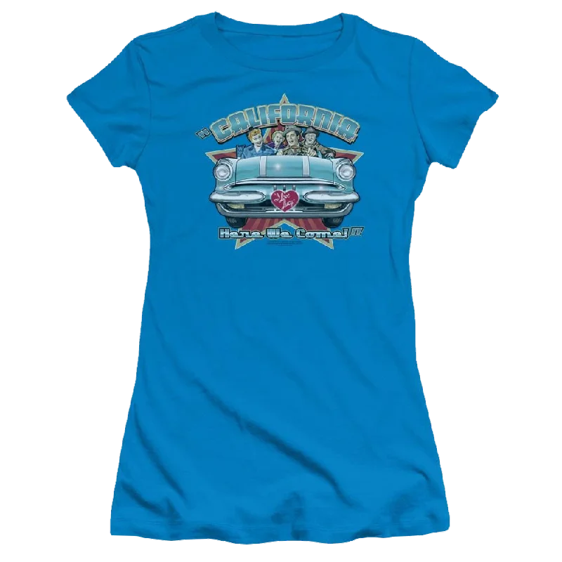 I Love Lucy California Here We Come Juniors T-Shirt-- Graphic Embroidered Appliqued