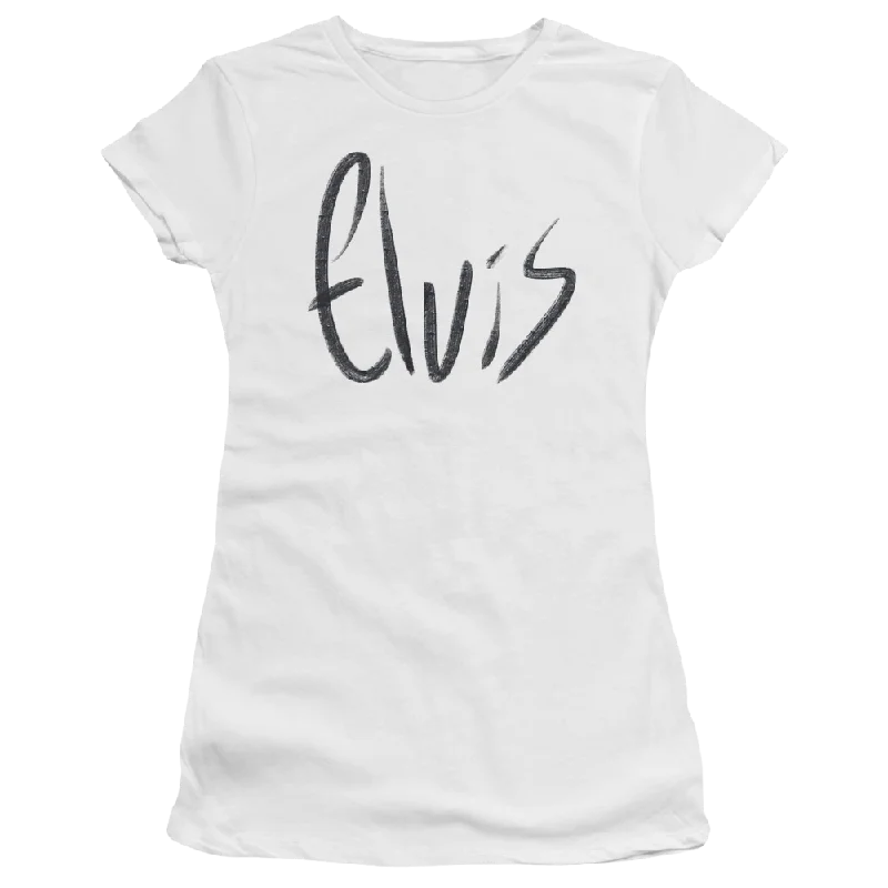 Elvis Presley Sketchy Name - Juniors T-Shirt-- Satin Blend Silk Blend Wool Blend