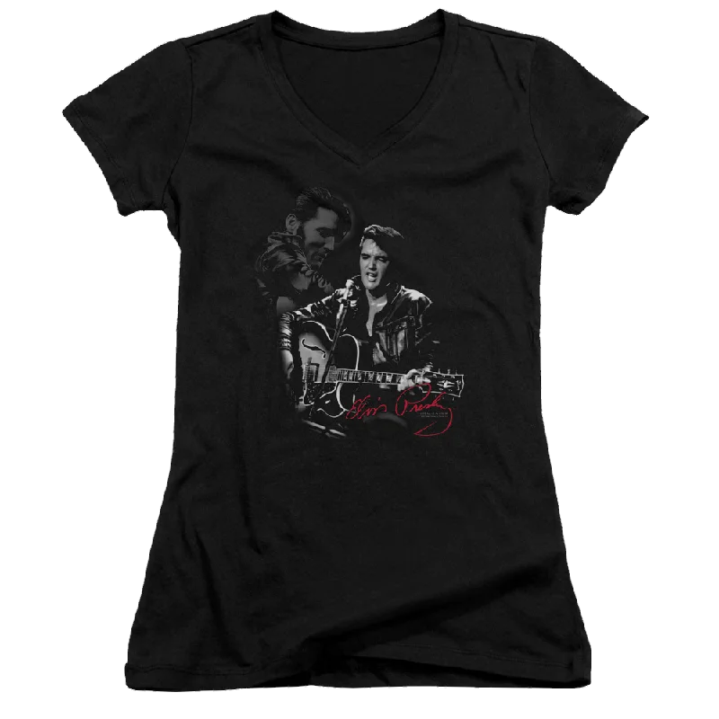 Elvis Presley Show Stopper - Juniors V-Neck T-Shirt-- Thin T-Shirt Open Front Quick Dry