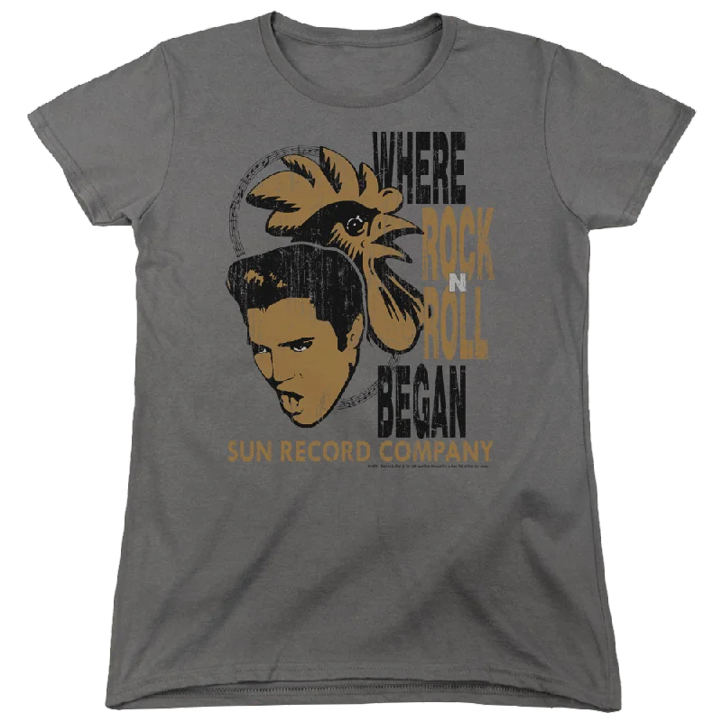 Elvis Presley Elvis And Rooster - Women's T-Shirt-- Front Pockets Side Pockets Patch Pockets