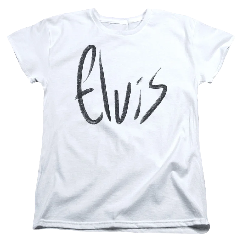 Elvis Presley Sketchy Name - Women's T-Shirt-- Embroidered Appliqued Beaded
