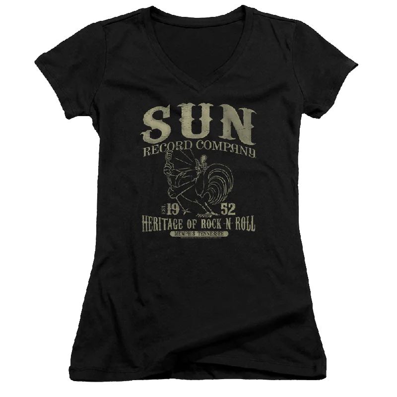 Sun Records Rockabilly Bird - Juniors V-Neck T-Shirt-- Print Jacquard Patchwork