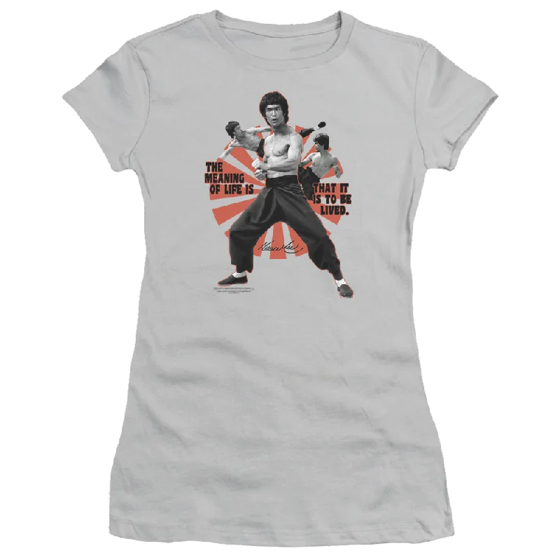 Bruce Lee Meaning Of Life - Juniors T-Shirt-- Front Pockets Side Pockets Patch Pockets