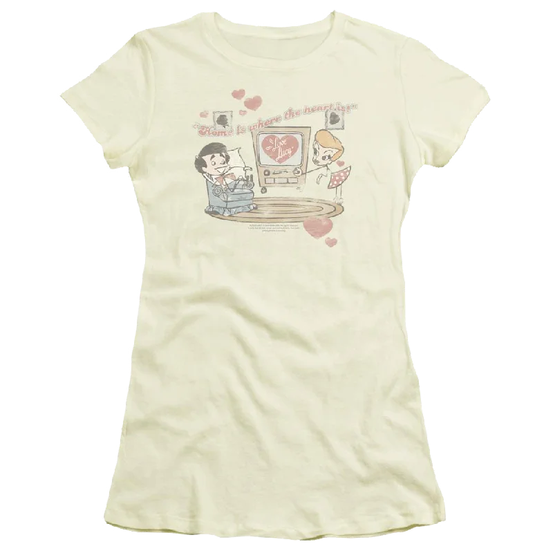 I Love Lucy Home Is Where The Heart Is Juniors T-Shirt-- Hooded Caped Shawl Collar