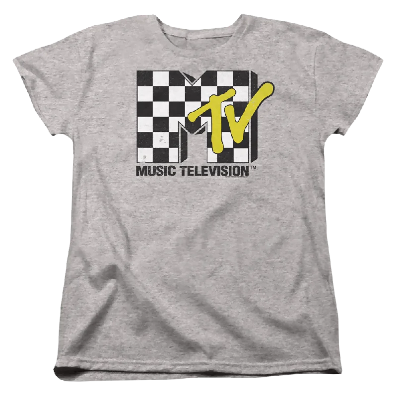 MTV Checker Board Logo - Women's T-Shirt-- Terry Blend Velvet Blend Canvas Blend