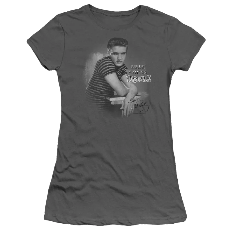 Elvis Presley Trouble - Juniors T-Shirt-- Faux Fur Fabric Real Fur Fabric Shearling Fabric