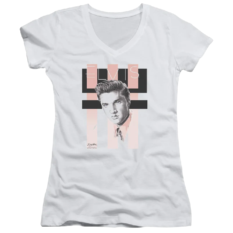 Elvis Presley Retro - Juniors V-Neck T-Shirt -- Basic T-Shirt Crew Neck Short Sleeve