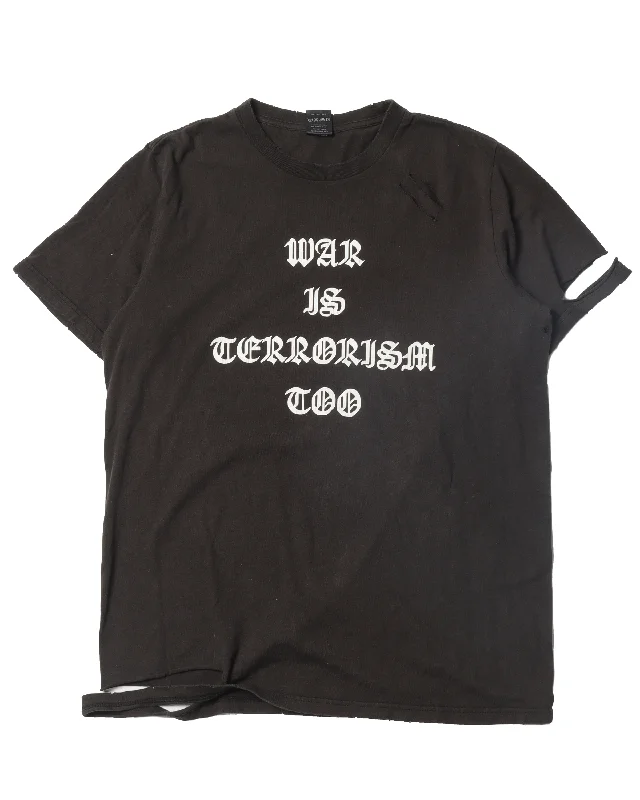 "War Is Terrorism Too" T-Shirt-- Embroidered Appliqued Beaded