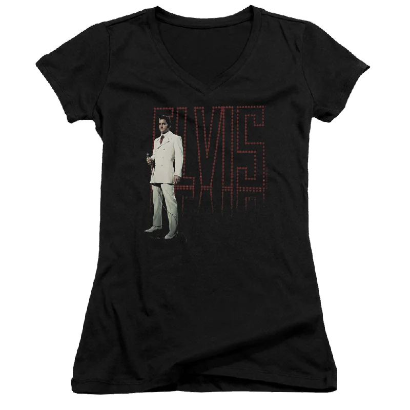 Elvis Presley White Suit - Juniors V-Neck T-Shirt-- Fleece Nylon Spandex
