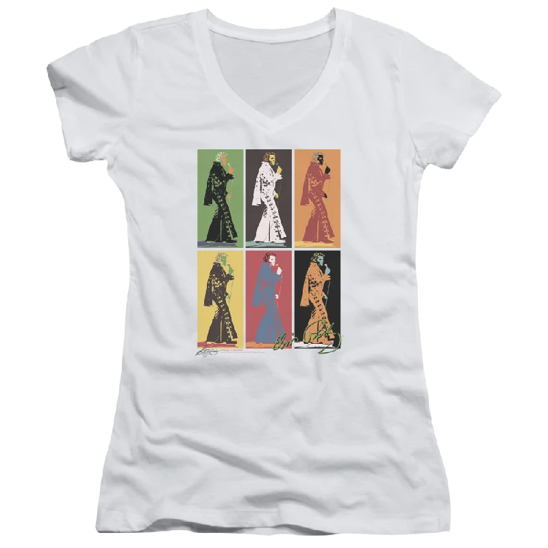 Elvis Presley Retro Boxes - Juniors V-Neck T-Shirt-- Seamless Knitted Crochet