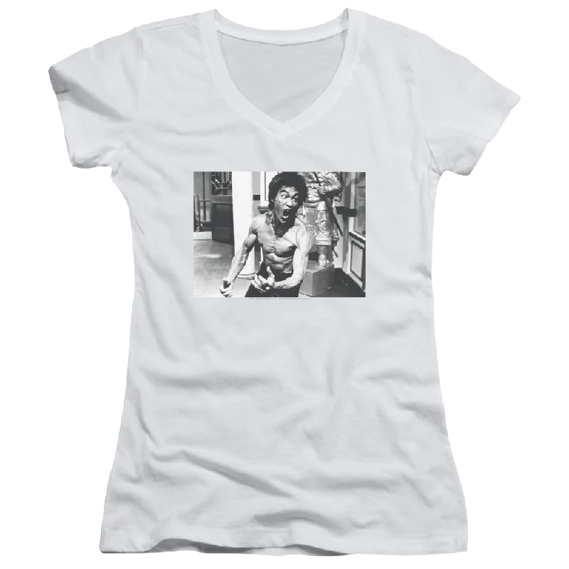 Bruce Lee Full Of Fury - Juniors V-Neck T-Shirt-- Anti-Shrink Durable Soft