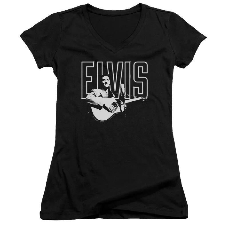 Elvis Presley White Glow - Juniors V-Neck T-Shirt-- Handmade Hand-knitted Hand-woven