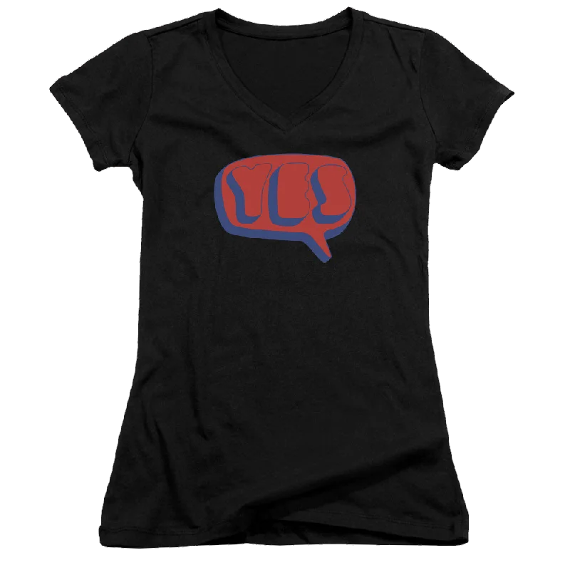 Yes Word Bubble Juniors V-Neck T-Shirt-- Graphic T-Shirt Round Neck Polyester