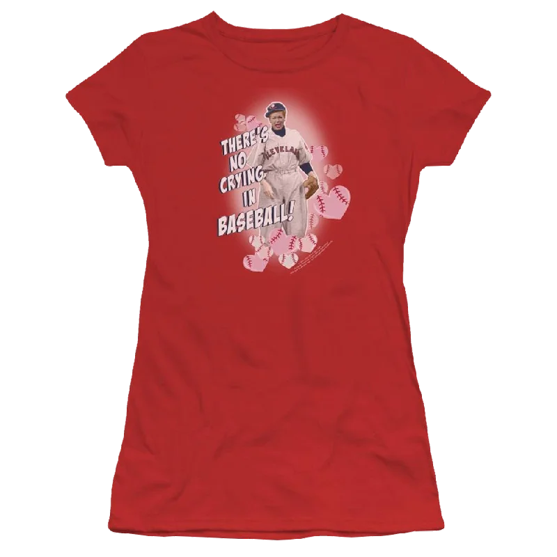 I Love Lucy No Crying In Baseball Juniors T-Shirt-- Solid Color Striped Floral