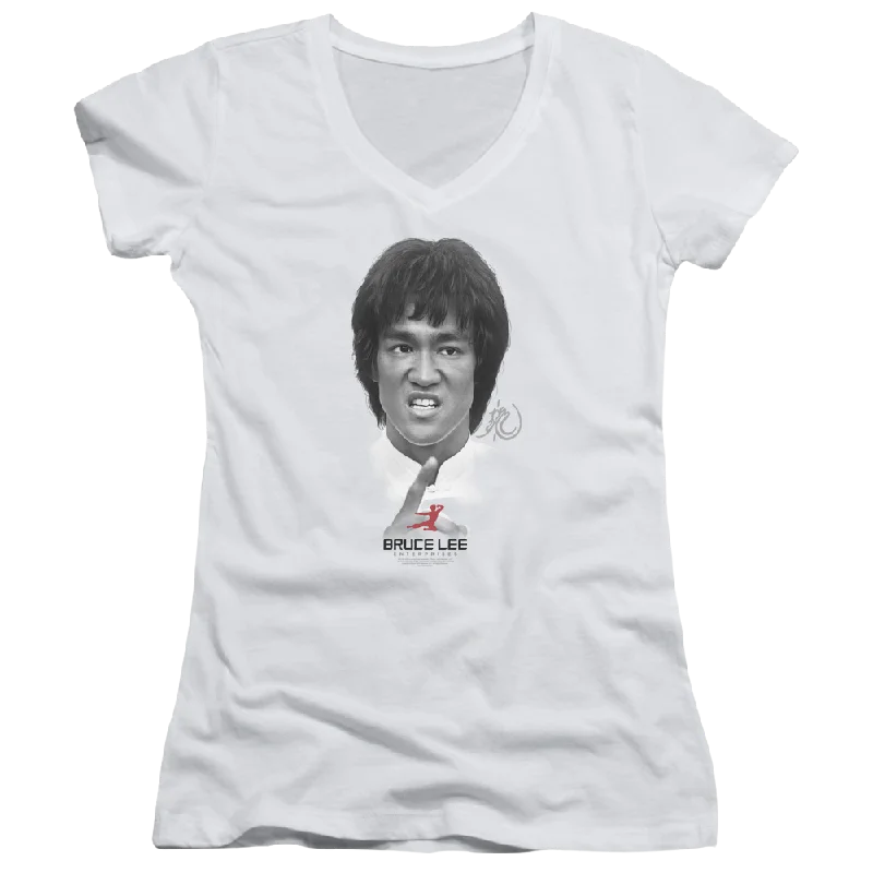 Bruce Lee Self Help - Juniors V-Neck T-Shirt-- Houndstooth Herringbone Solid