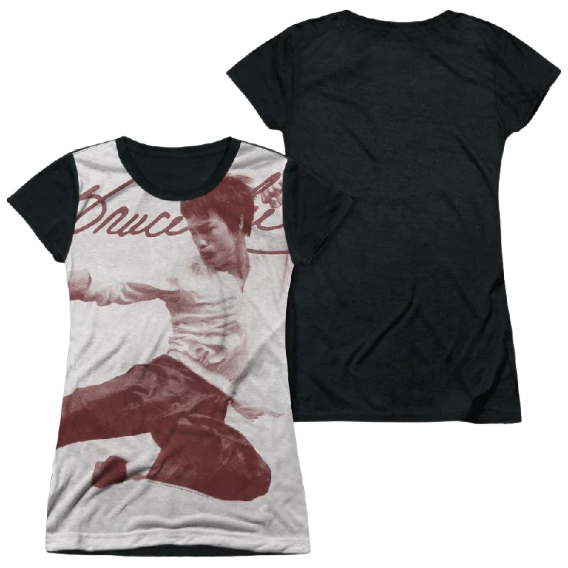 Bruce Lee Expectations - Juniors Black Back T-Shirt-- Print Jacquard Patchwork