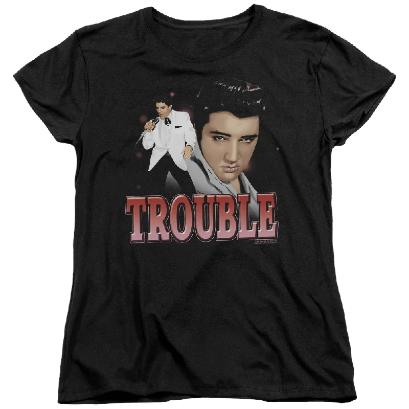 Elvis Presley Trouble - Women's T-Shirt-- Beaded Sequined Faux Fur