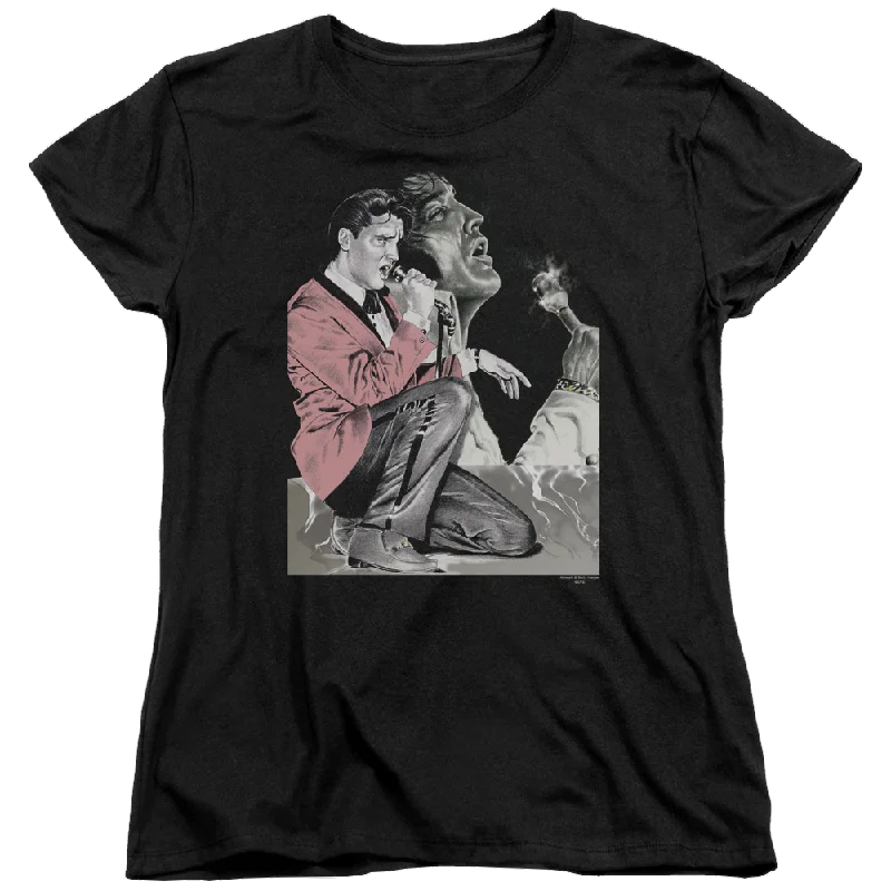 Elvis Presley Rock N Roll Smoke - Women's T-Shirt-- Cotton Fabric Linen Fabric Terry Fabric