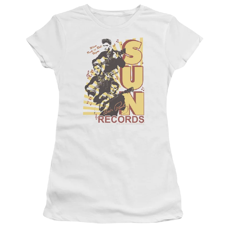 Elvis Presley Tri Elvis - Juniors T-Shirt-- Zippered Front Buttoned Front Snap Front