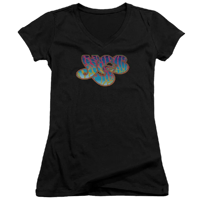 Yes Logo Juniors V-Neck T-Shirt-- Collared T-Shirt Boat Neck A-Line