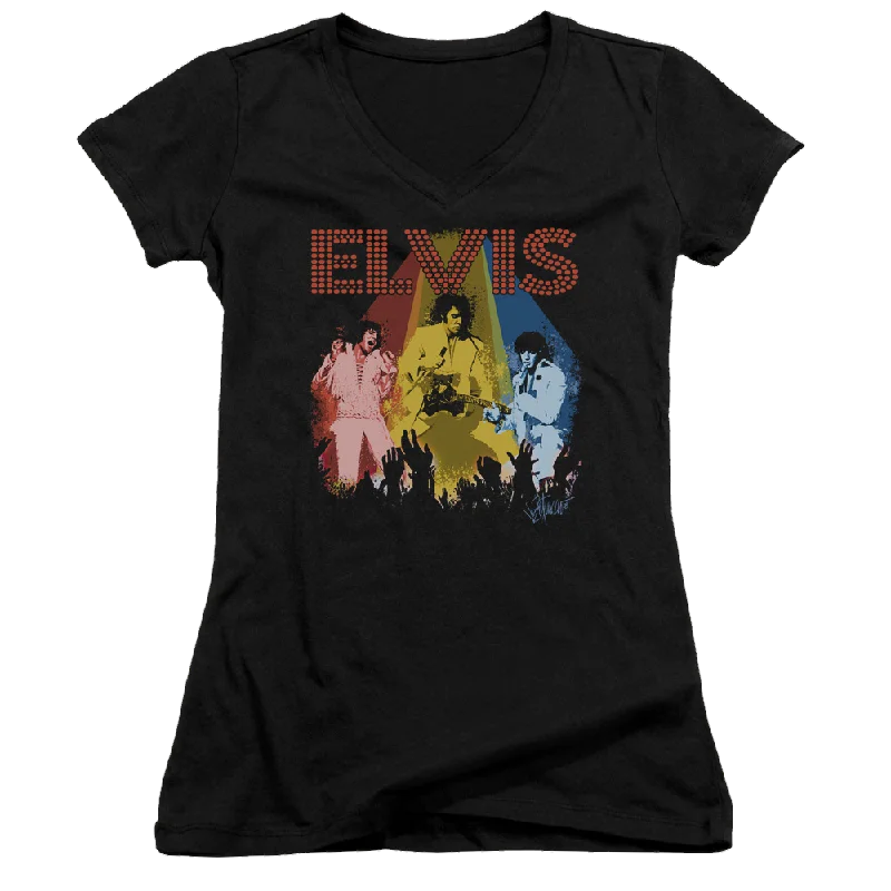 Elvis Presley Vegas Remembered - Juniors V-Neck T-Shirt-- Print Jacquard Patchwork