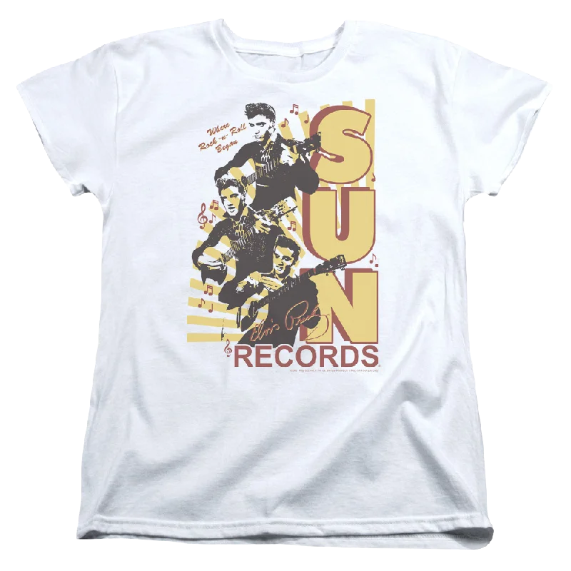 Elvis Presley Tri Elvis - Women's T-Shirt-- Collared Crew Neck Turtle Neck