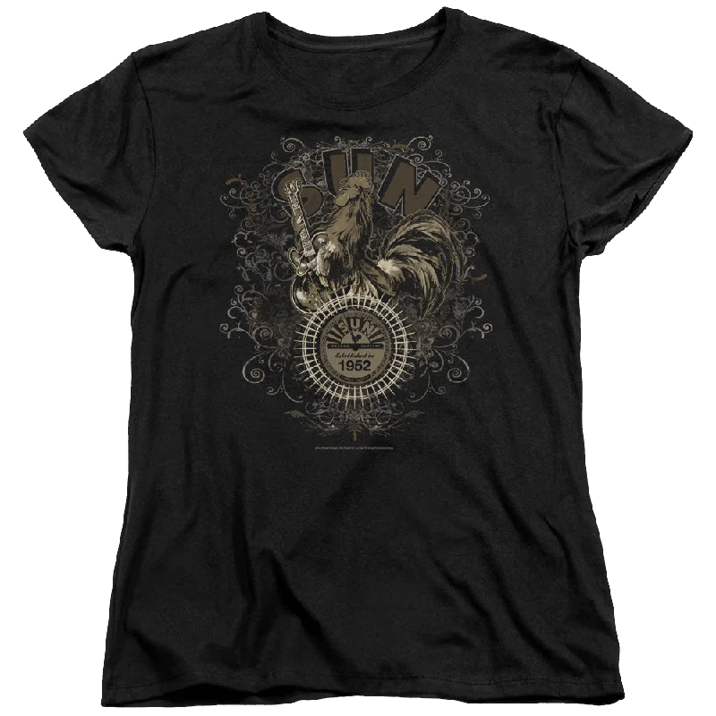 Sun Records Scroll Around Rooster - Women's T-Shirt-- Zippered Buttoned Snapped